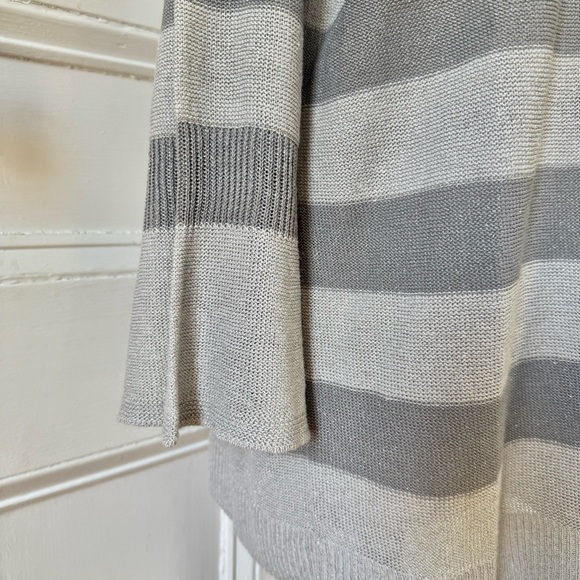NWT J Jill Zinc & Smoke Linen Blend Gray Striped 3/4 Bell Sleeve Sweater Large - Picture 5 of 14